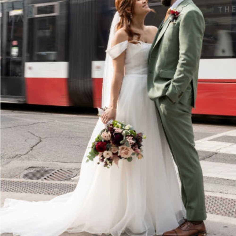 Jenny Yoo White Off-the-Shoulder A-Line Wedding Dress - Picture 8 of 16